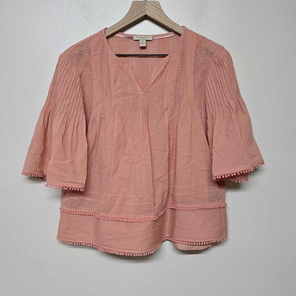 Burberry Brit‎ Womens Coral Pom Pom Boho Pheasant Tunic Top Sz S Luxury
